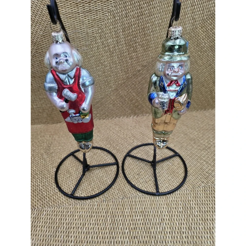 Vtg Lot of 2 Made In Poland Blown Glass Toy Maker Nutcracker Christmas Ornaments